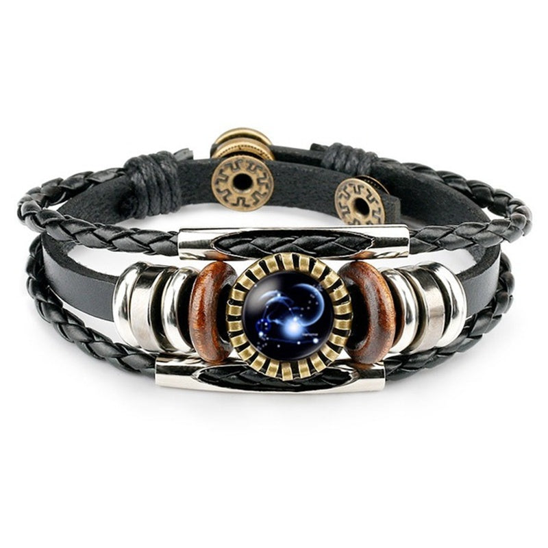 Zodiac Sign Bracelets 12 Constellation Beaded Hand Woven PU Leather Bracelets