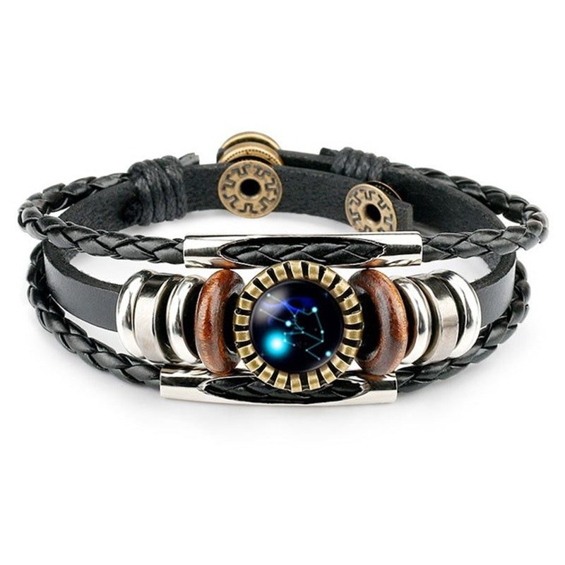 Zodiac Sign Bracelets 12 Constellation Beaded Hand Woven PU Leather Bracelets