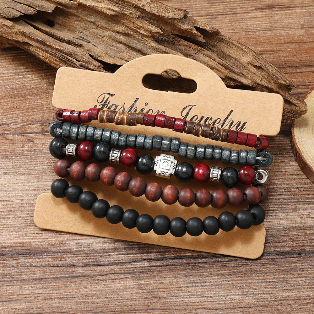 Multi-layer Filament Wooden Bead Coconut Shell Bracelet