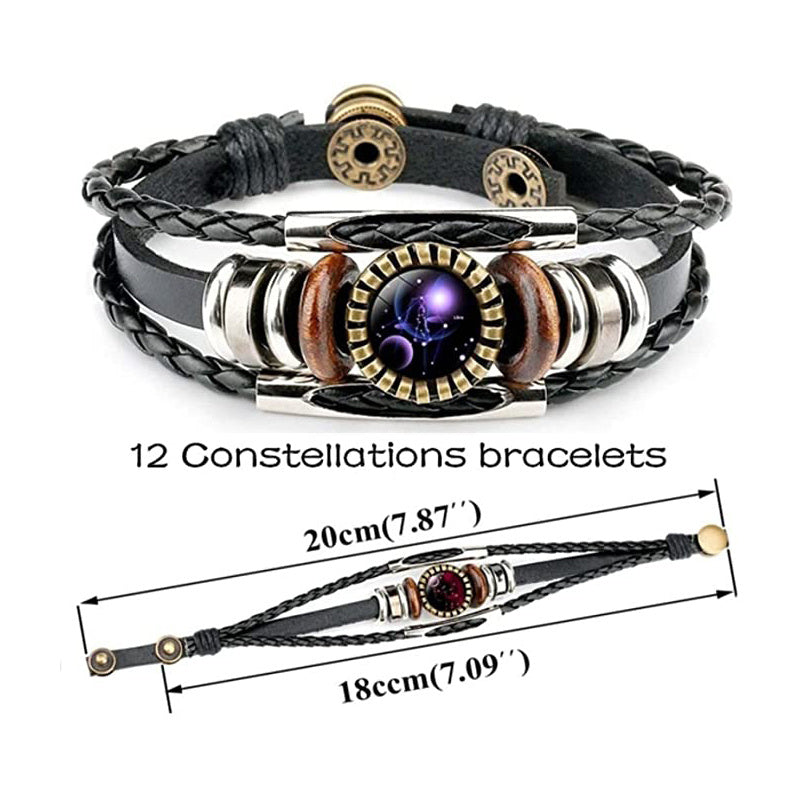 Zodiac Sign Bracelets 12 Constellation Beaded Hand Woven PU Leather Bracelets