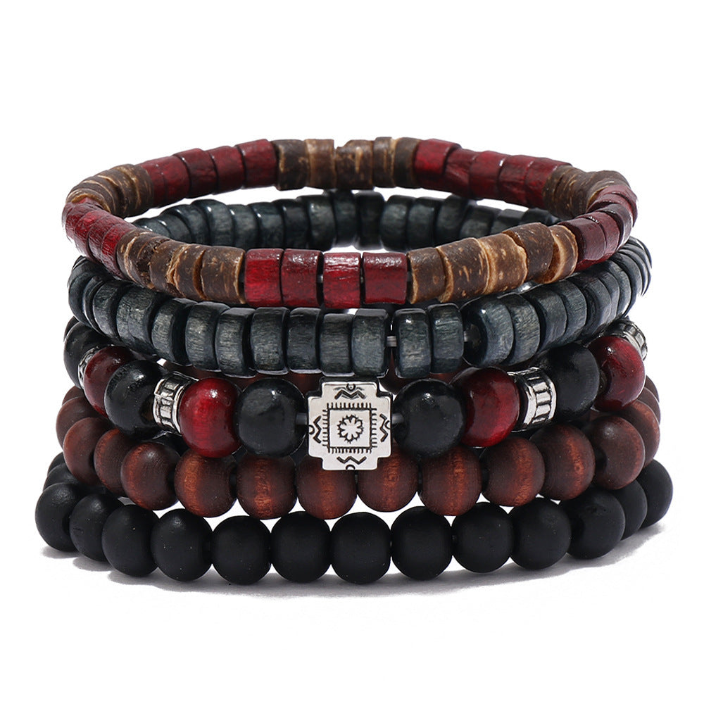 Multi-layer Filament Wooden Bead Coconut Shell Bracelet