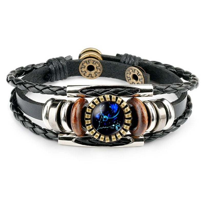Zodiac Sign Bracelets 12 Constellation Beaded Hand Woven PU Leather Bracelets