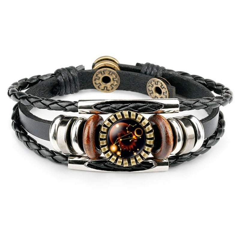 Zodiac Sign Bracelets 12 Constellation Beaded Hand Woven PU Leather Bracelets