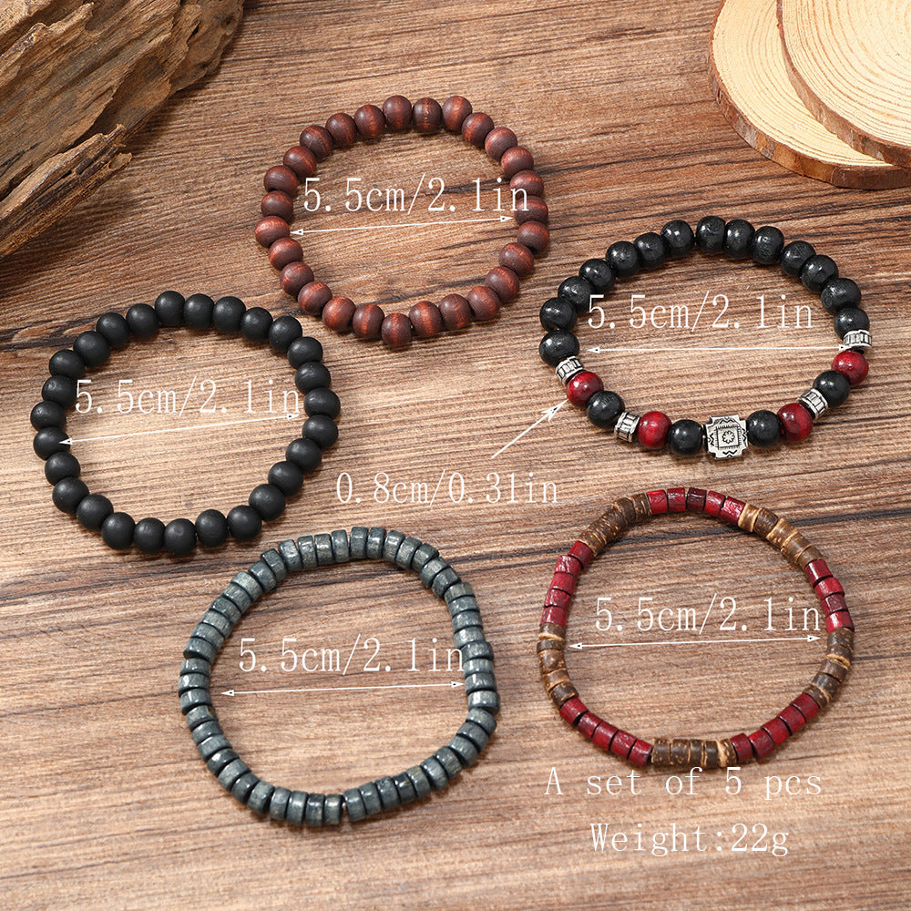 Multi-layer Filament Wooden Bead Coconut Shell Bracelet