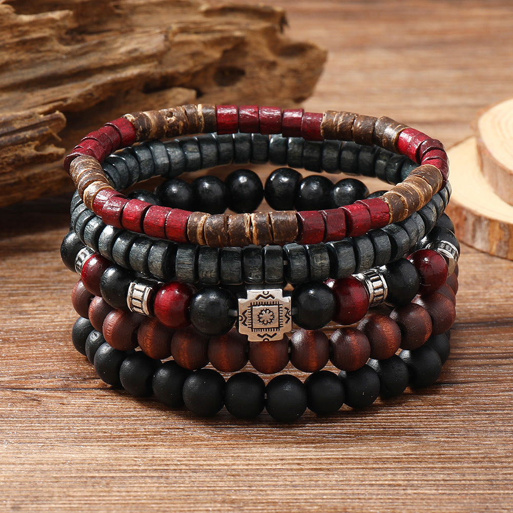 Multi-layer Filament Wooden Bead Coconut Shell Bracelet