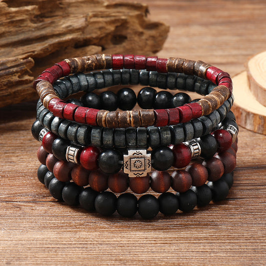 Multi-layer Filament Wooden Bead Coconut Shell Bracelet