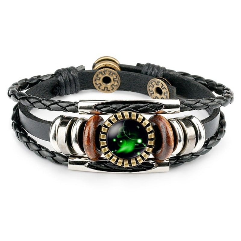 Zodiac Sign Bracelets 12 Constellation Beaded Hand Woven PU Leather Bracelets